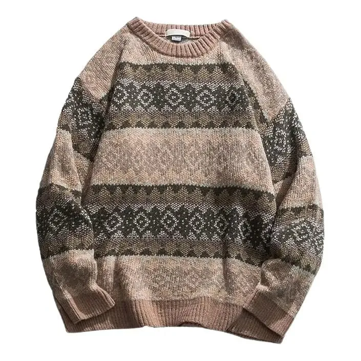 Oversized Y2K Aesthetic Sweater with Retro Grandma Pattern