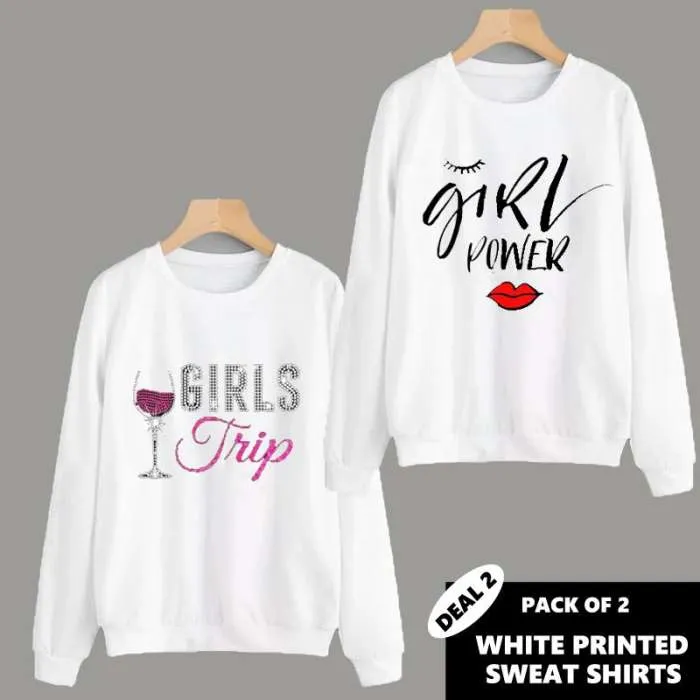 PACK OF 2 WHITE PRINTED SWEAT SHIRTS ( DEAL 2 )
