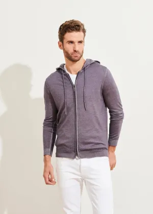 Patrick Assaraf Extra-Fine Merino Full Zip Vintage Hoodie | Blue Grey