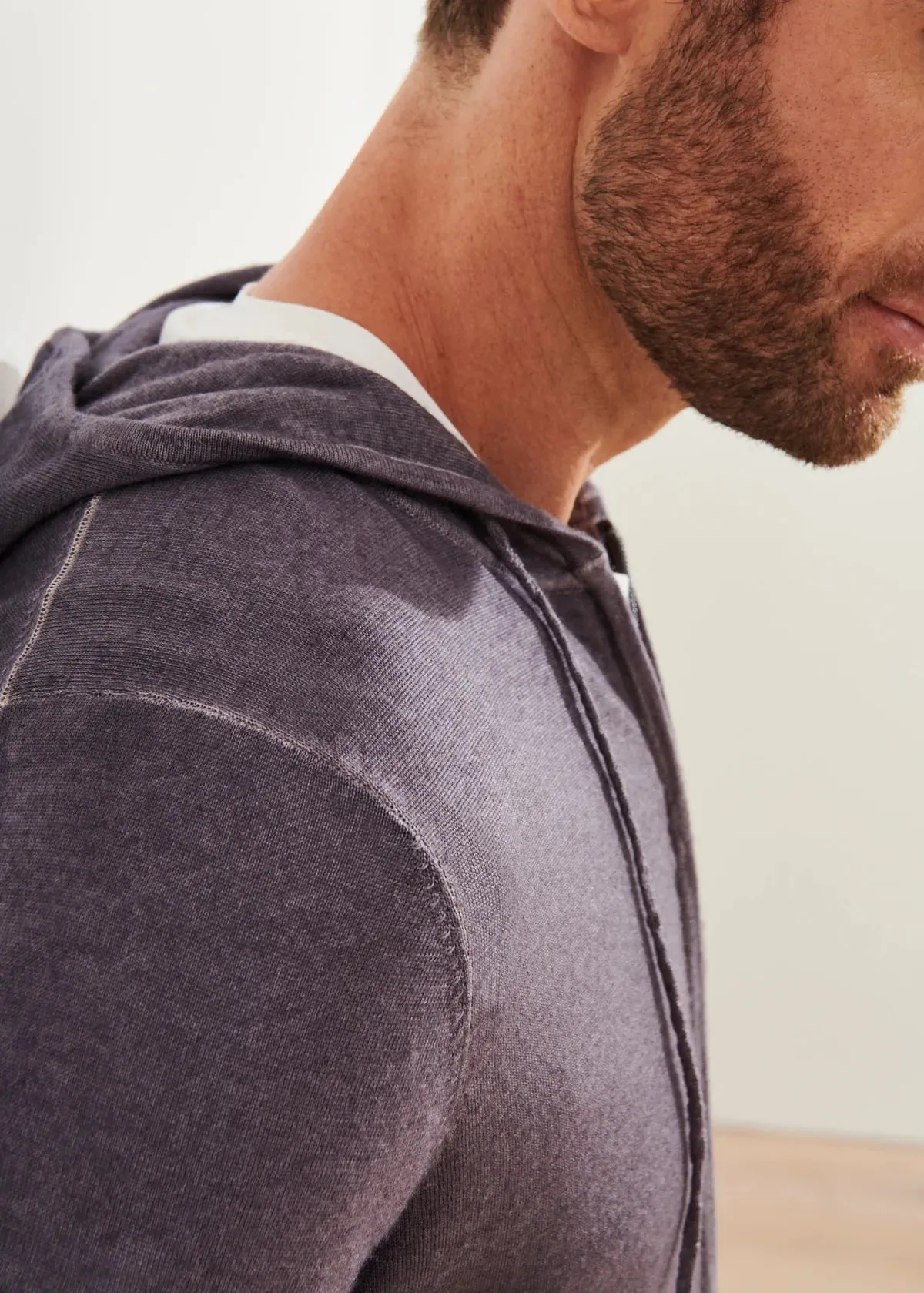 Patrick Assaraf Extra-Fine Merino Full Zip Vintage Hoodie | Blue Grey