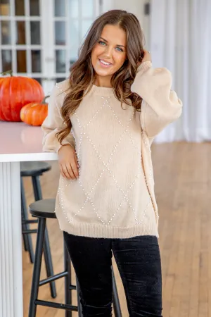 Peach Pearl Beaded Sweater