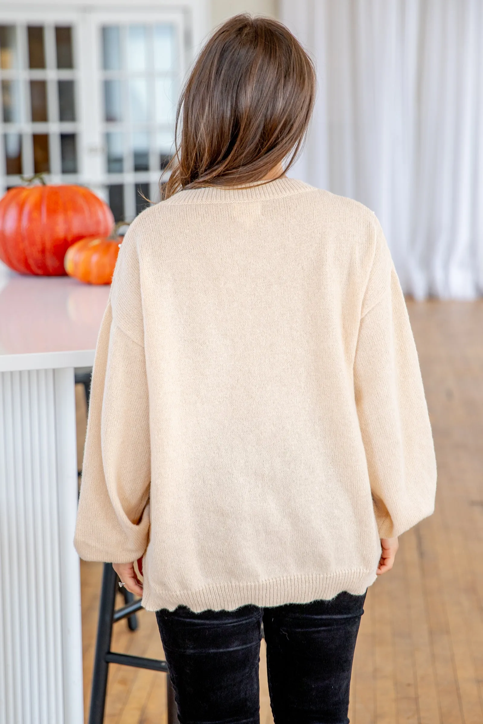 Peach Pearl Beaded Sweater