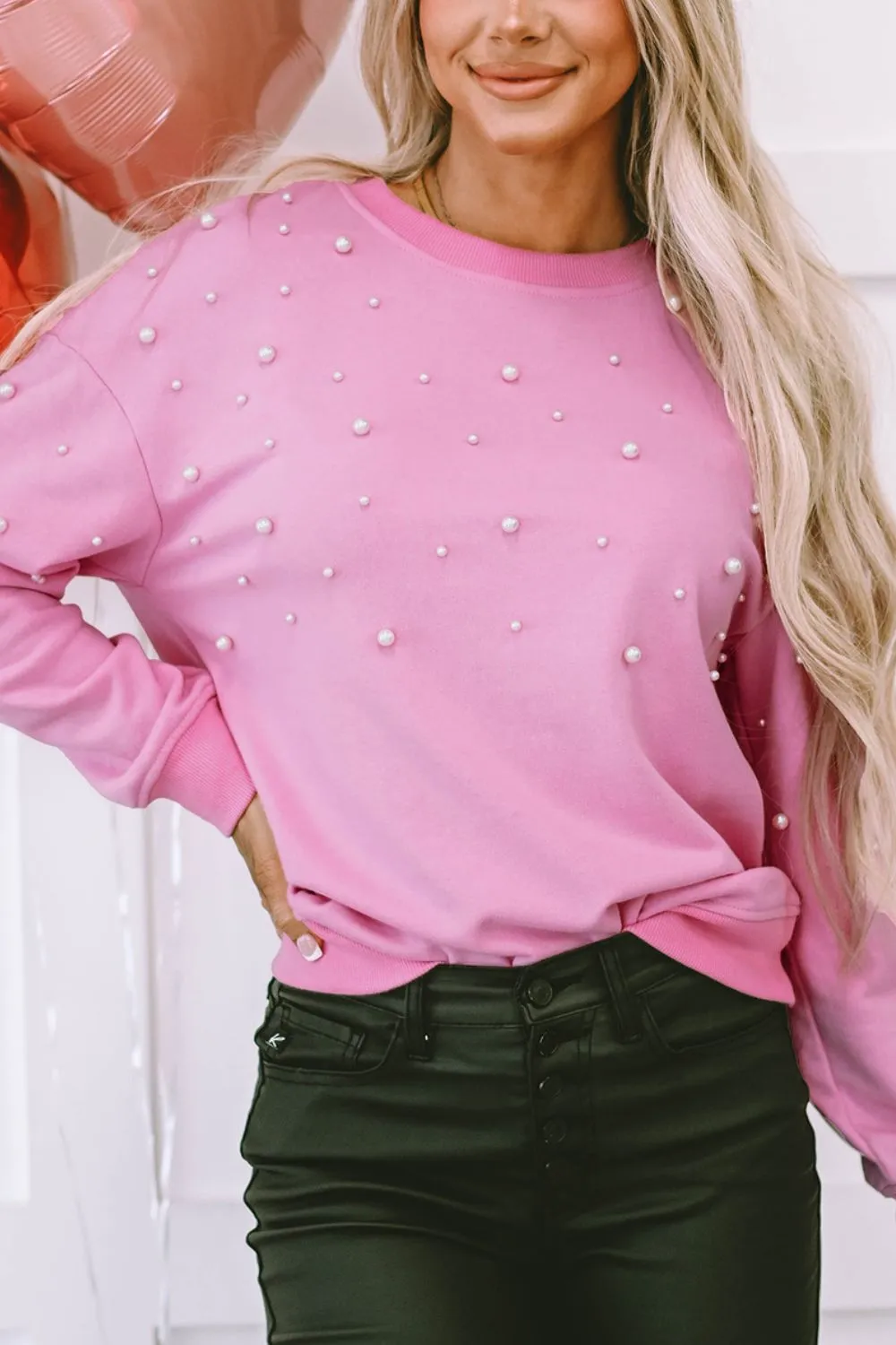 Pearl Detail Ribbed Sweatshirt