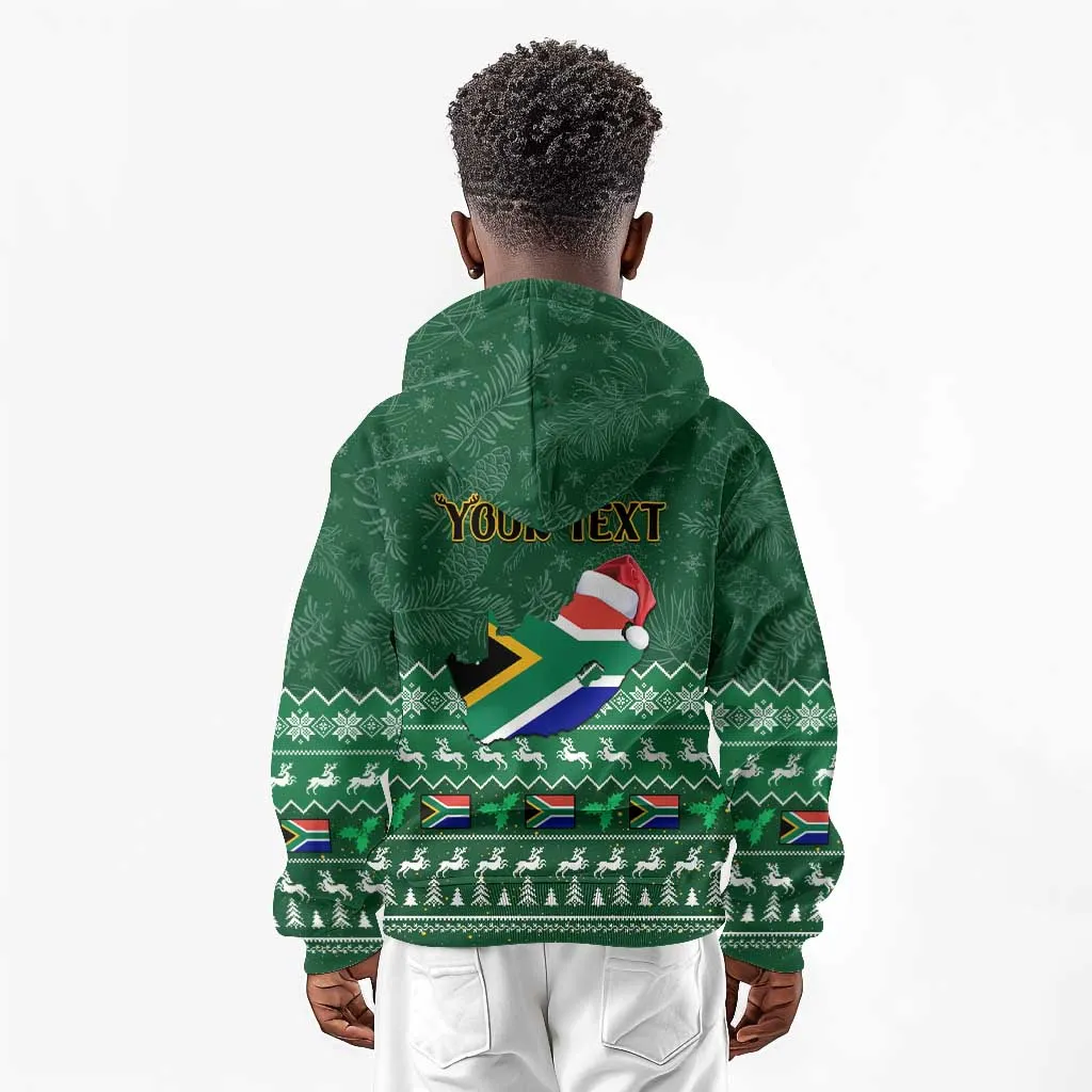 Personalised South Africa Christmas Kid Hoodie Cool Santa Claus With South African Map LT14