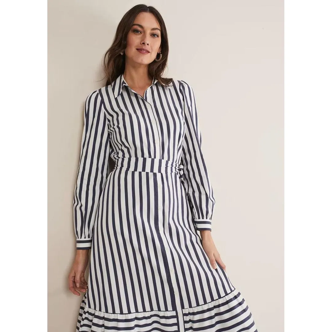 Phase Eight Henley Striped Midaxi Dress - Navy/Ivory