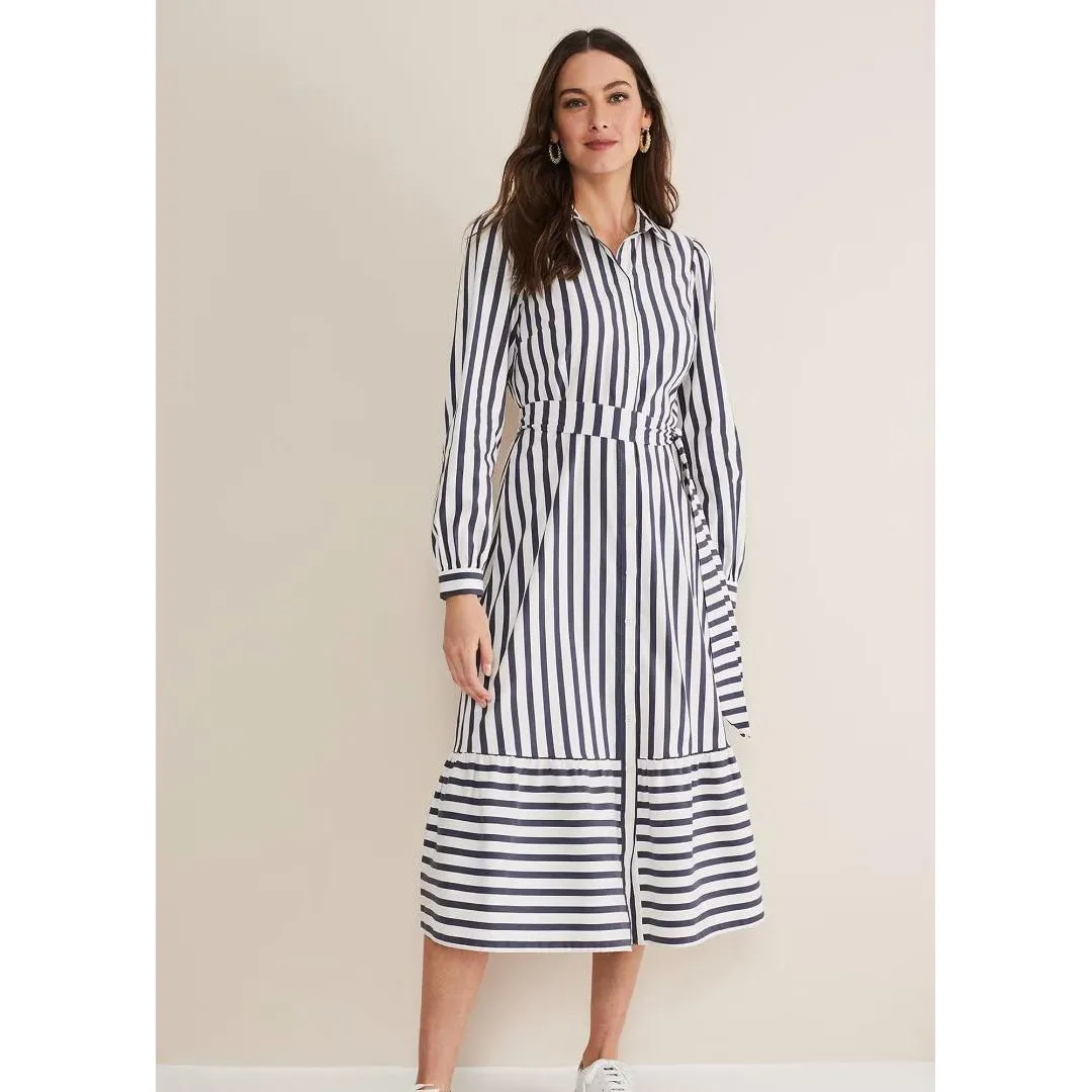 Phase Eight Henley Striped Midaxi Dress - Navy/Ivory