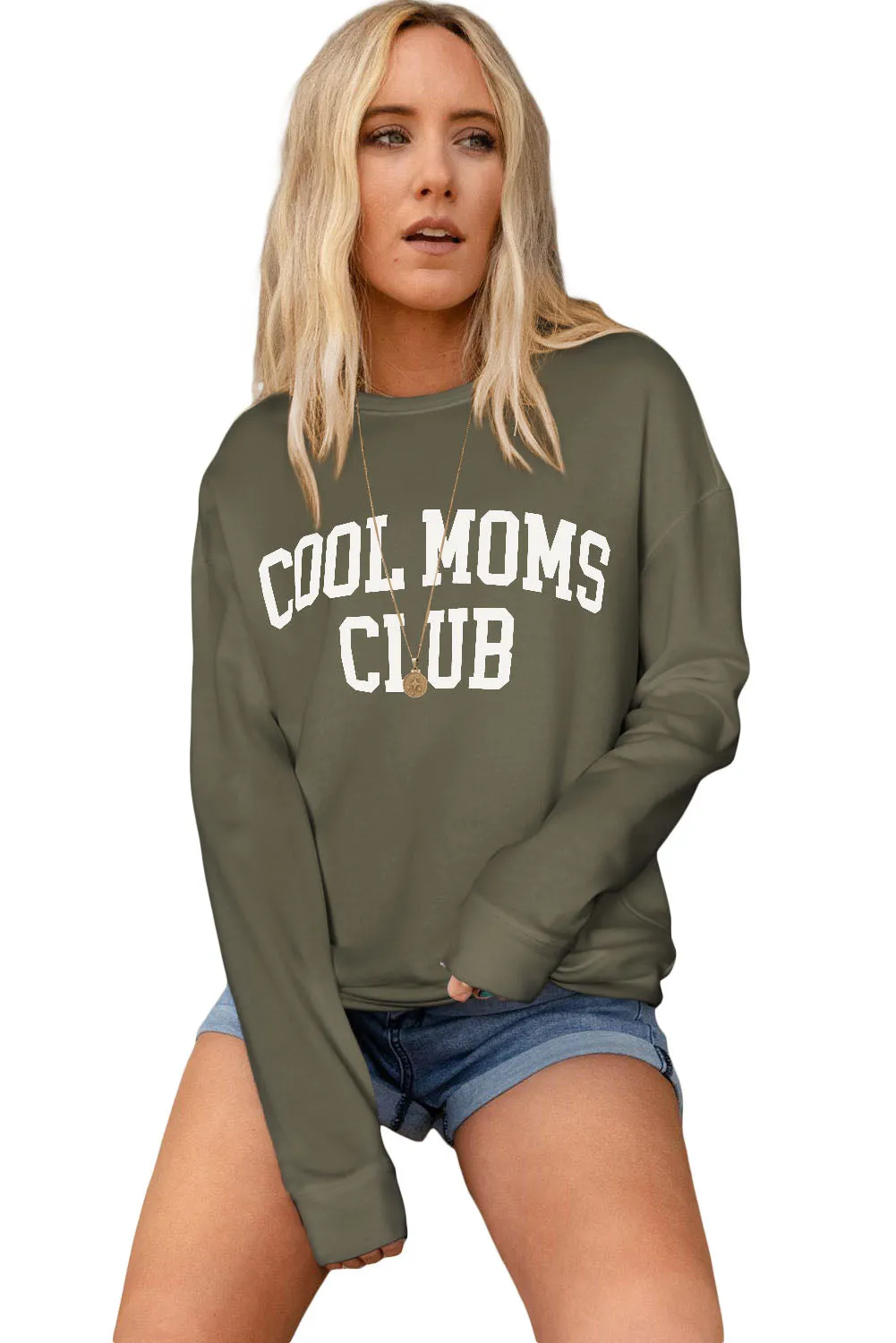 Pickle Green Gray COOL MOMS CLUB Drop Shoulder Sweatshirt