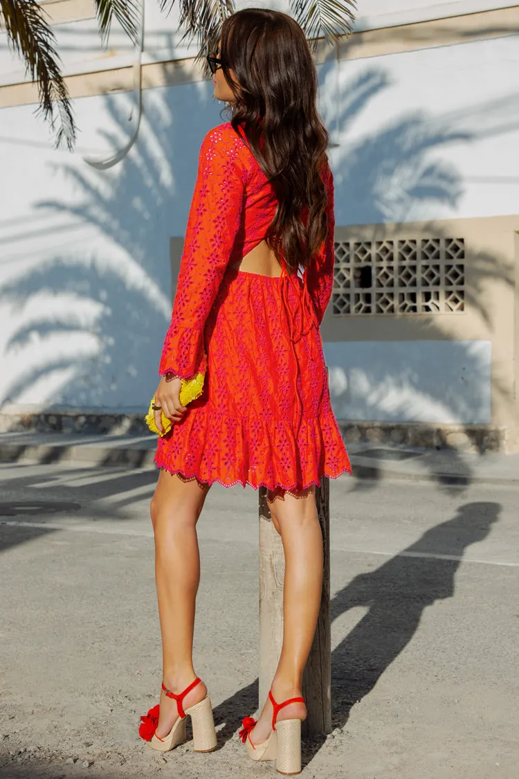 Pink And Red Broderie Sisi Mini Dress