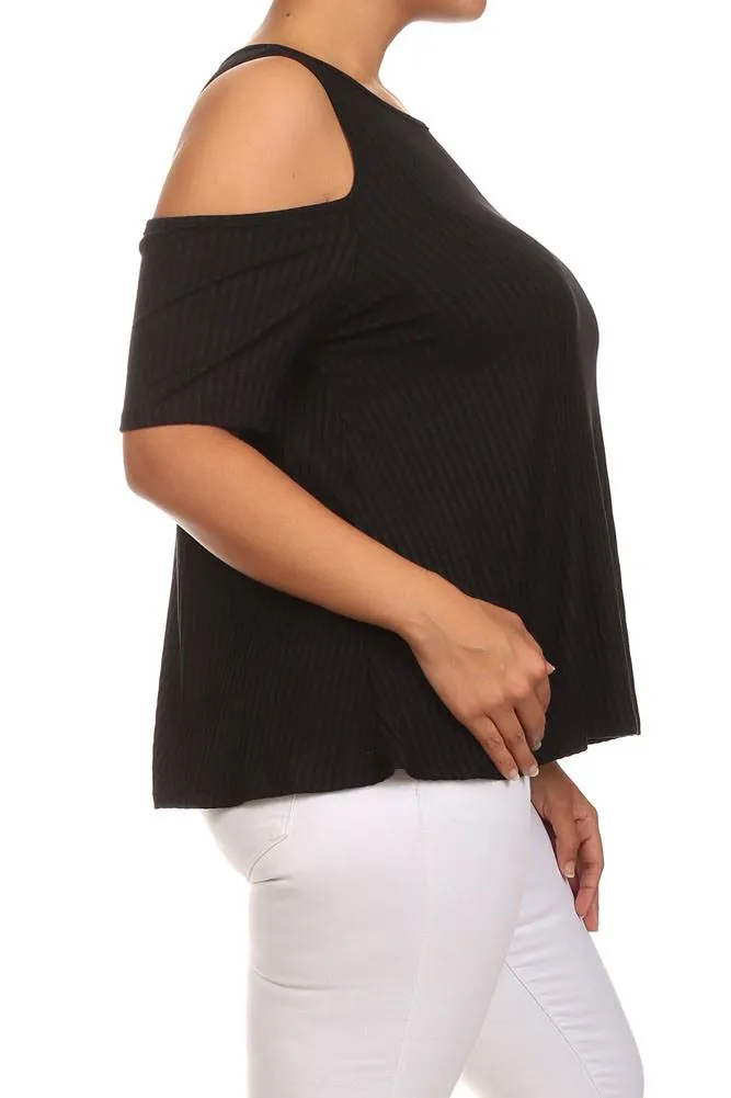 Plus Size Ribbed Cut Out Shoulder Boxy Top