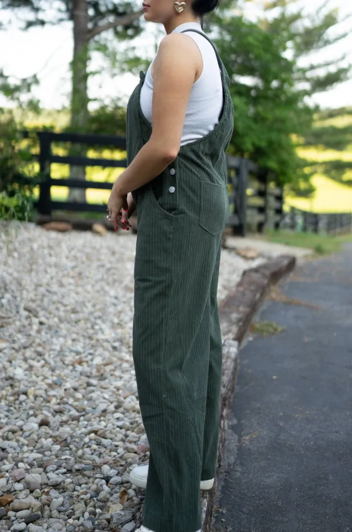 Pocketed Loose Fit Corduroy Overall