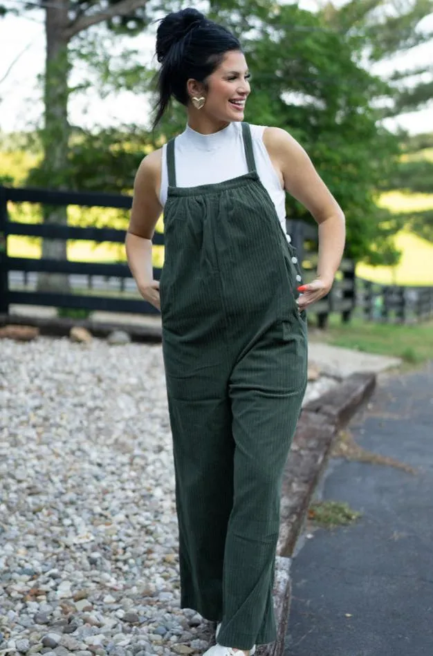 Pocketed Loose Fit Corduroy Overall