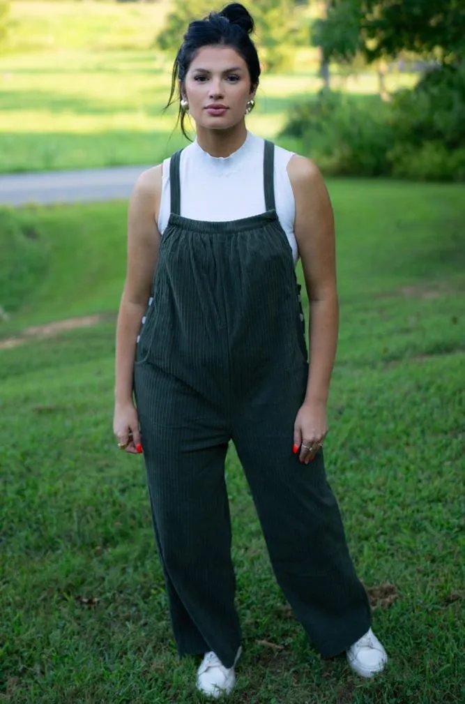 Pocketed Loose Fit Corduroy Overall