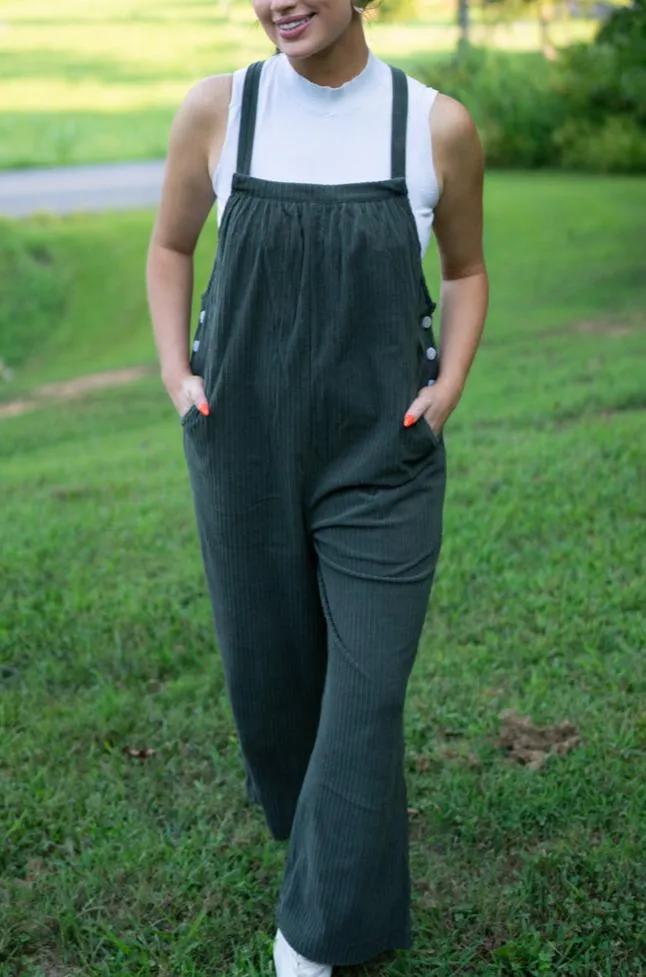 Pocketed Loose Fit Corduroy Overall