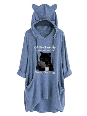 Pretty Printed Irregular Hem Cat's Ears Hoodies