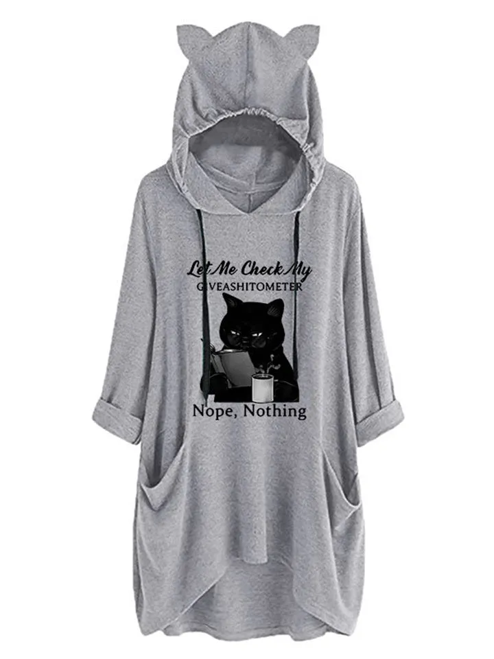 Pretty Printed Irregular Hem Cat's Ears Hoodies