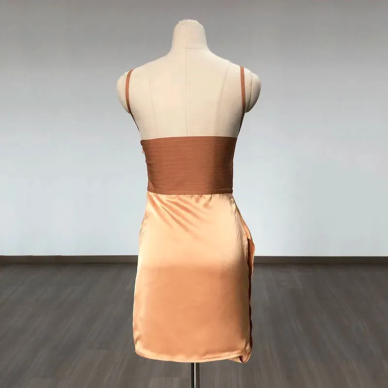 Primavera - Apricot Bandage & Satin Cut Out Dress
