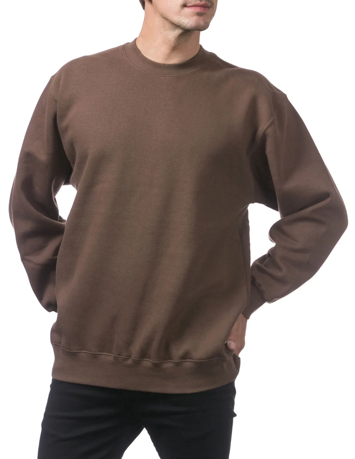 Pro Club Heavyweight Crew Neck Fleece Pullover Sweater (13oz) - BROWN