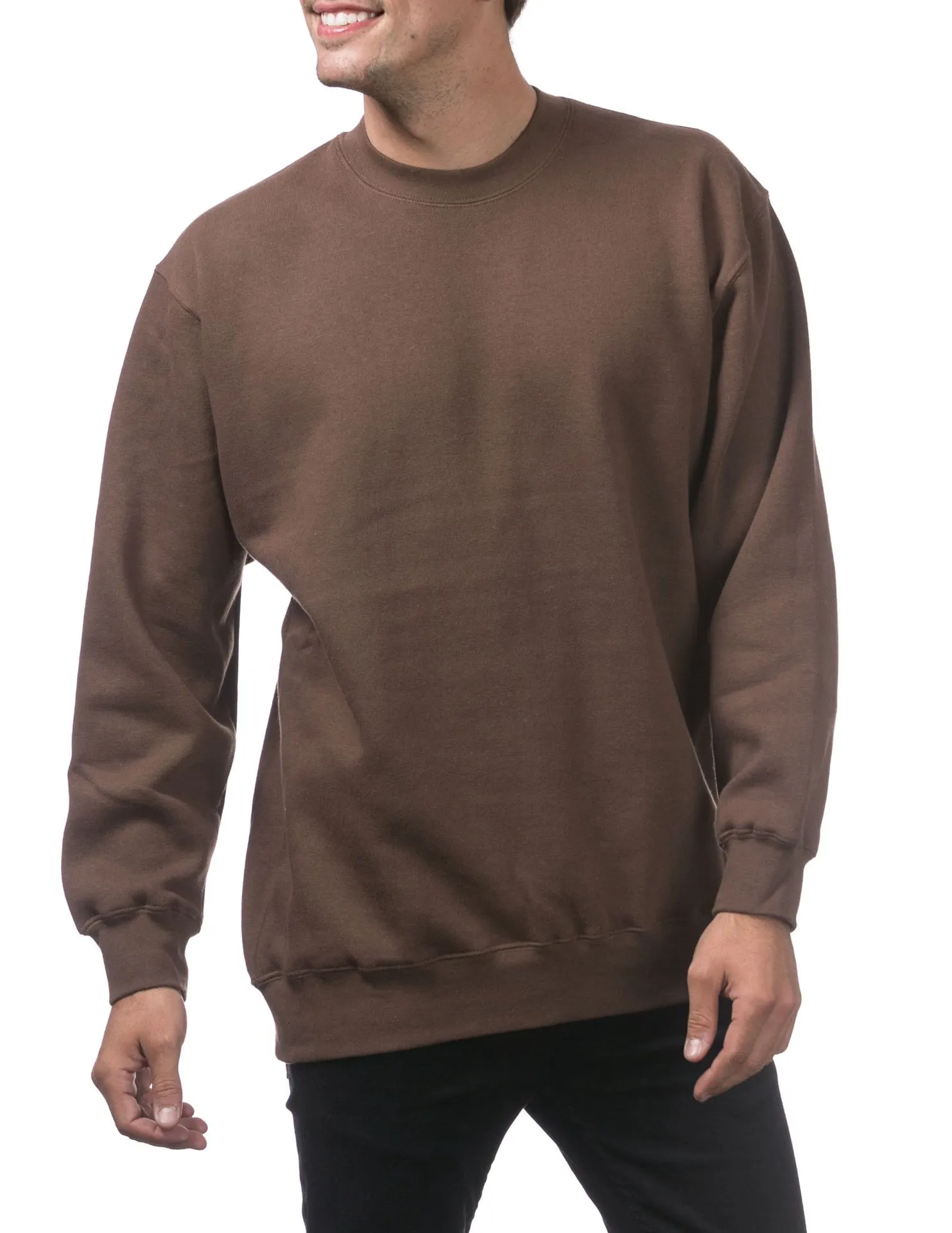 Pro Club Heavyweight Crew Neck Fleece Pullover Sweater (13oz) - BROWN