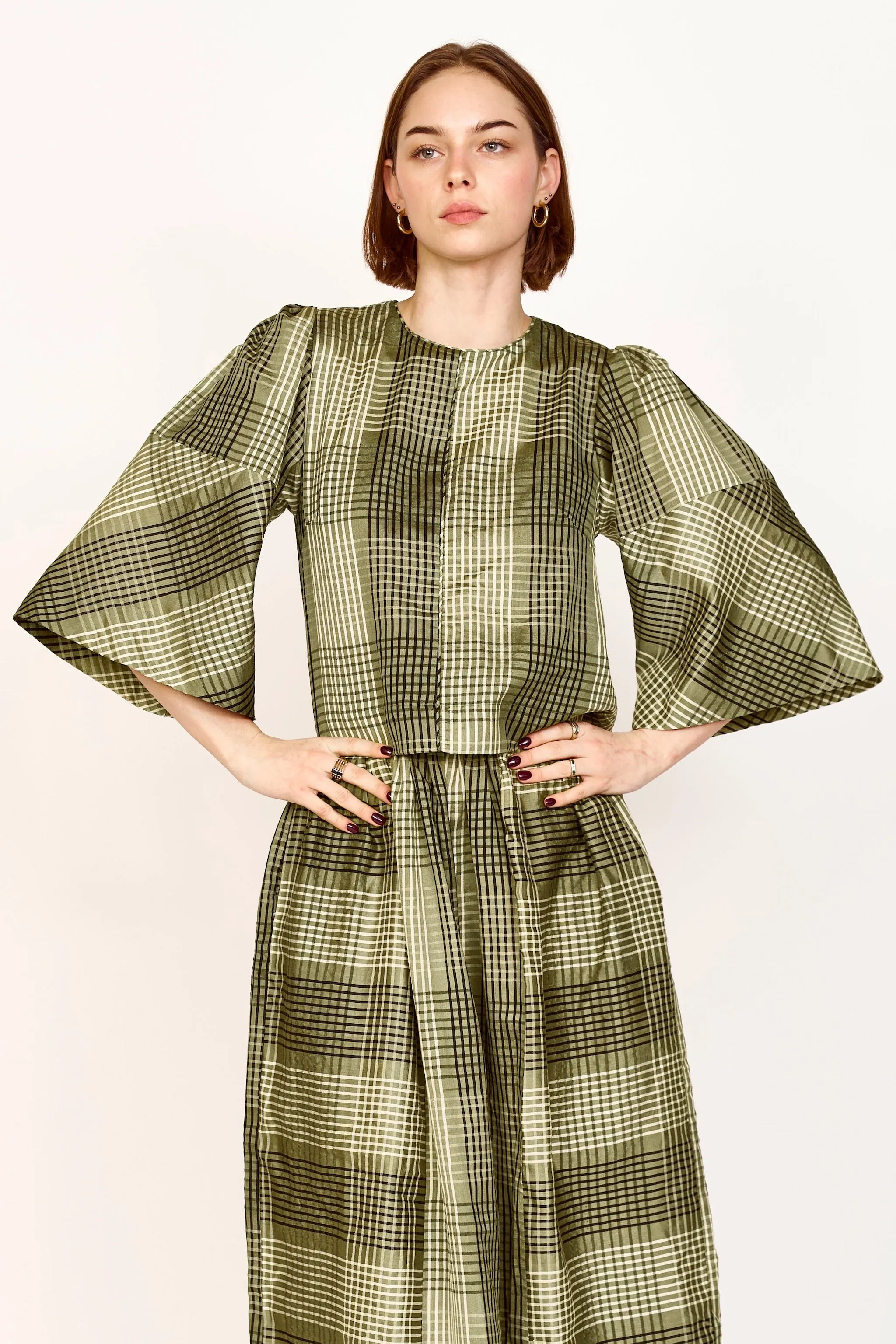 Provence Top in Olive Plaid