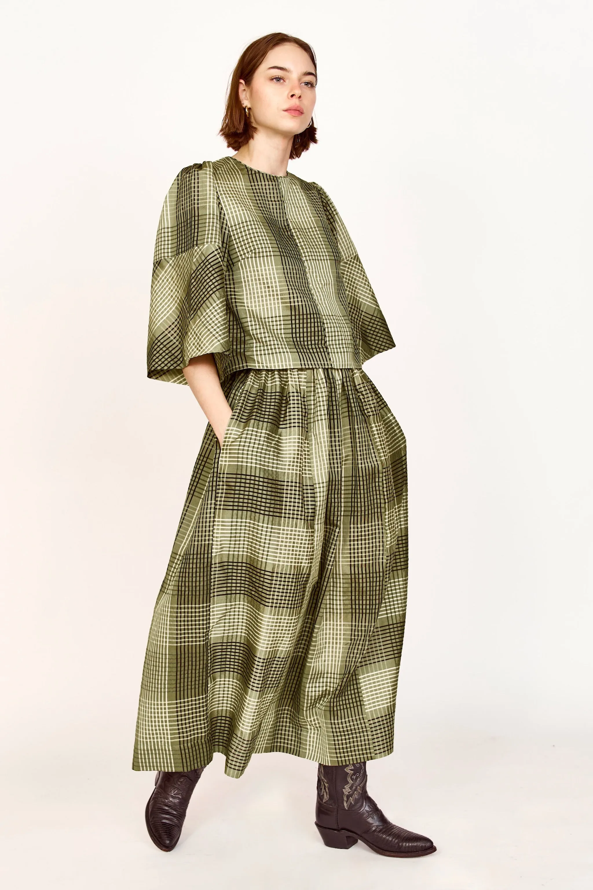 Provence Top in Olive Plaid