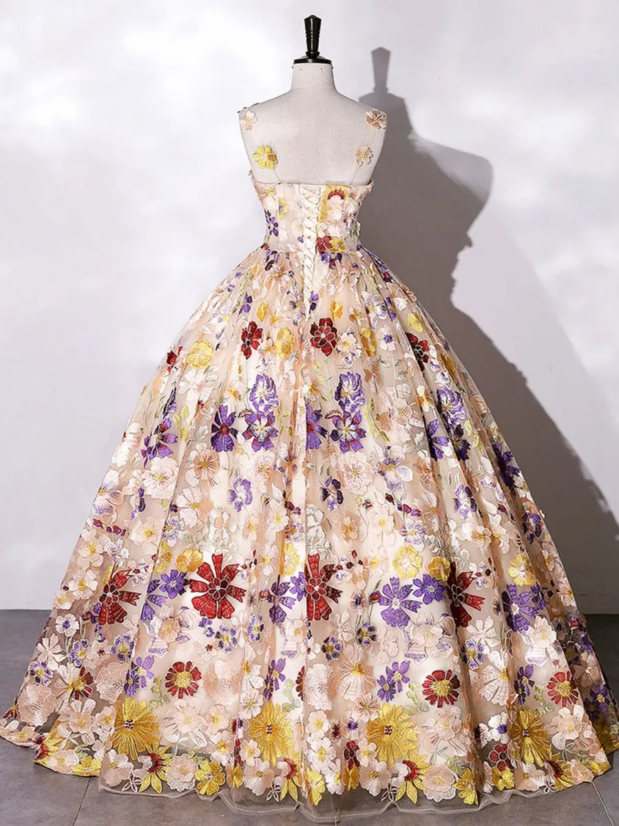 Quinceanera Dresses A-line Flowers Long Prom Dresses Sweet Dresses