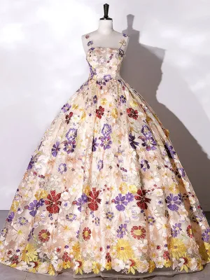Quinceanera Dresses A-line Flowers Long Prom Dresses Sweet Dresses