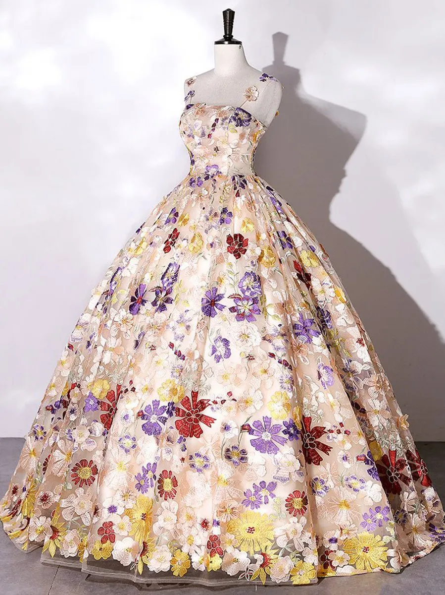 Quinceanera Dresses A-line Flowers Long Prom Dresses Sweet Dresses