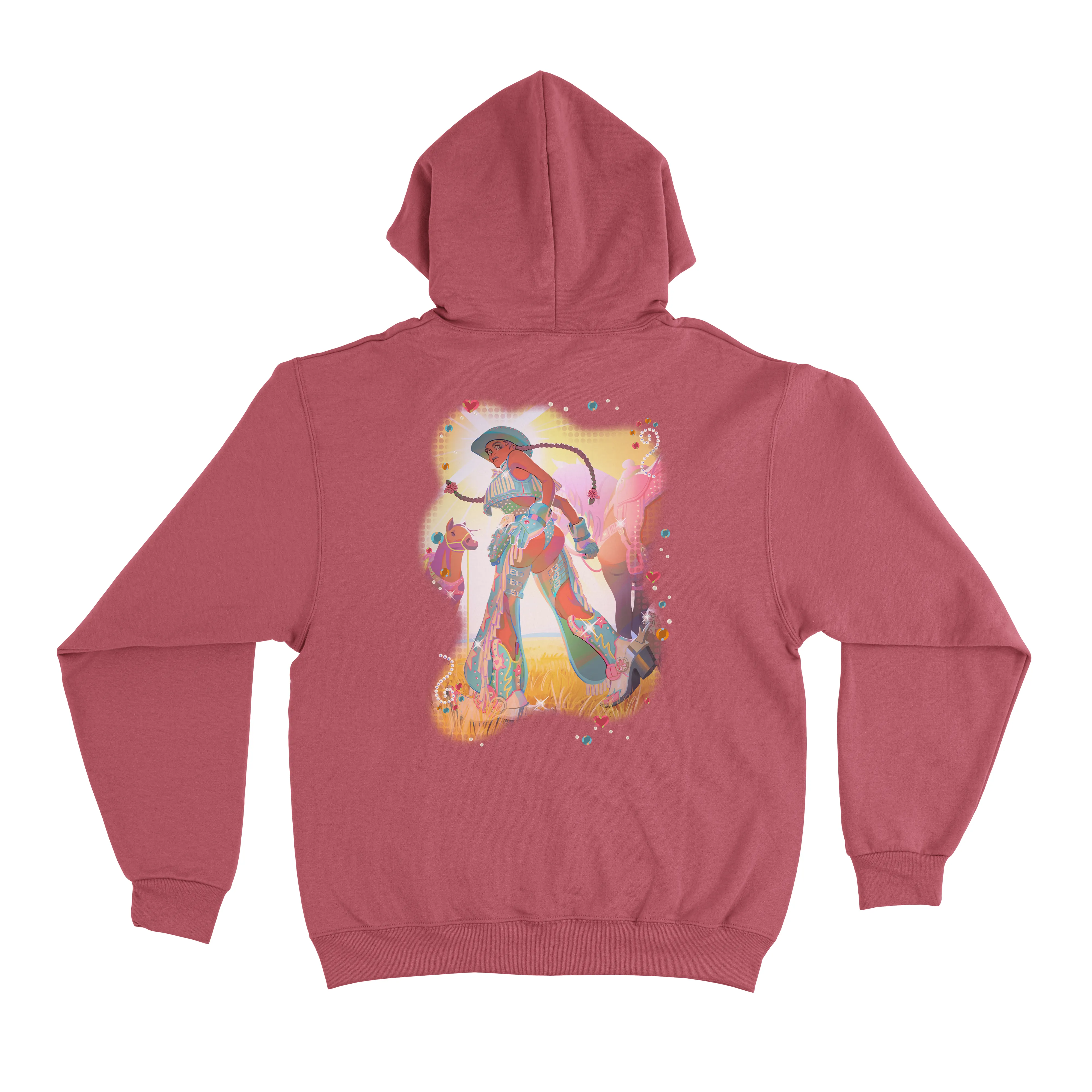 " Rhinestone Cow Girl " Basic Hoodie Pink