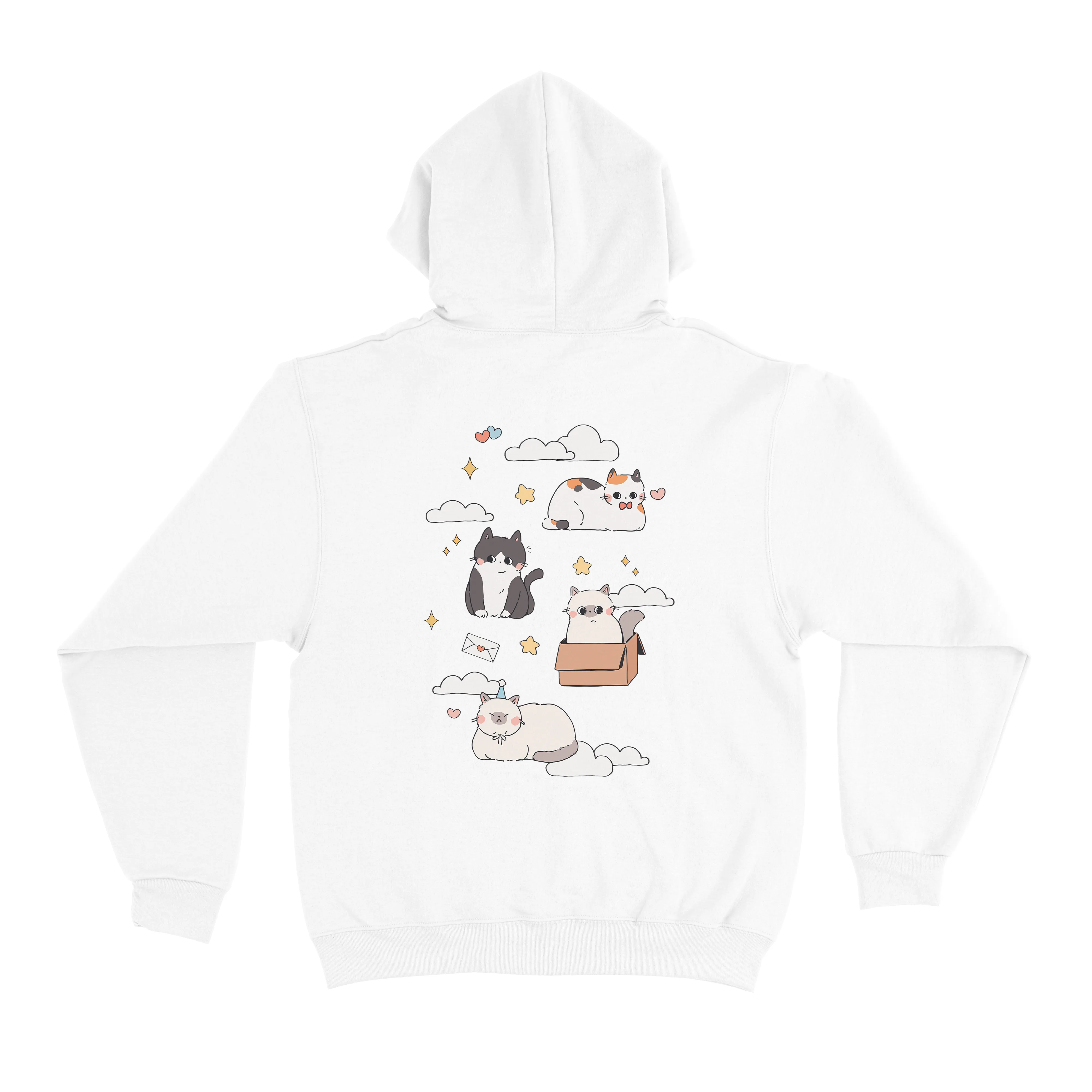 "Cats and Clouds" Basic Hoodie White/Beige/Black