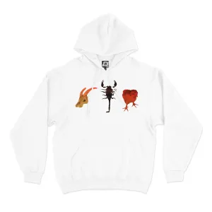 "Skull Scorpion Bird" Basic Hoodie White