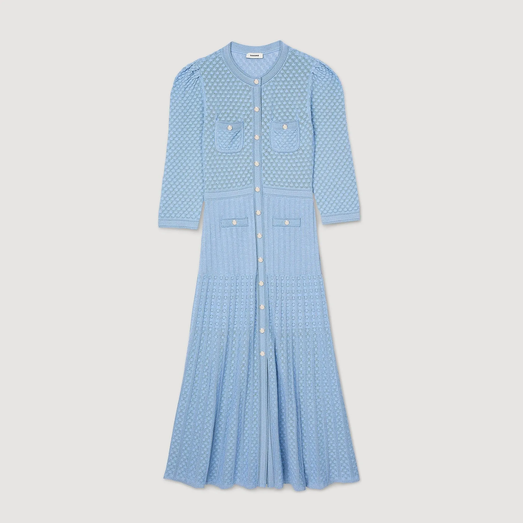 Ramia Pointelle Knit Maxi Dress Sky Blue