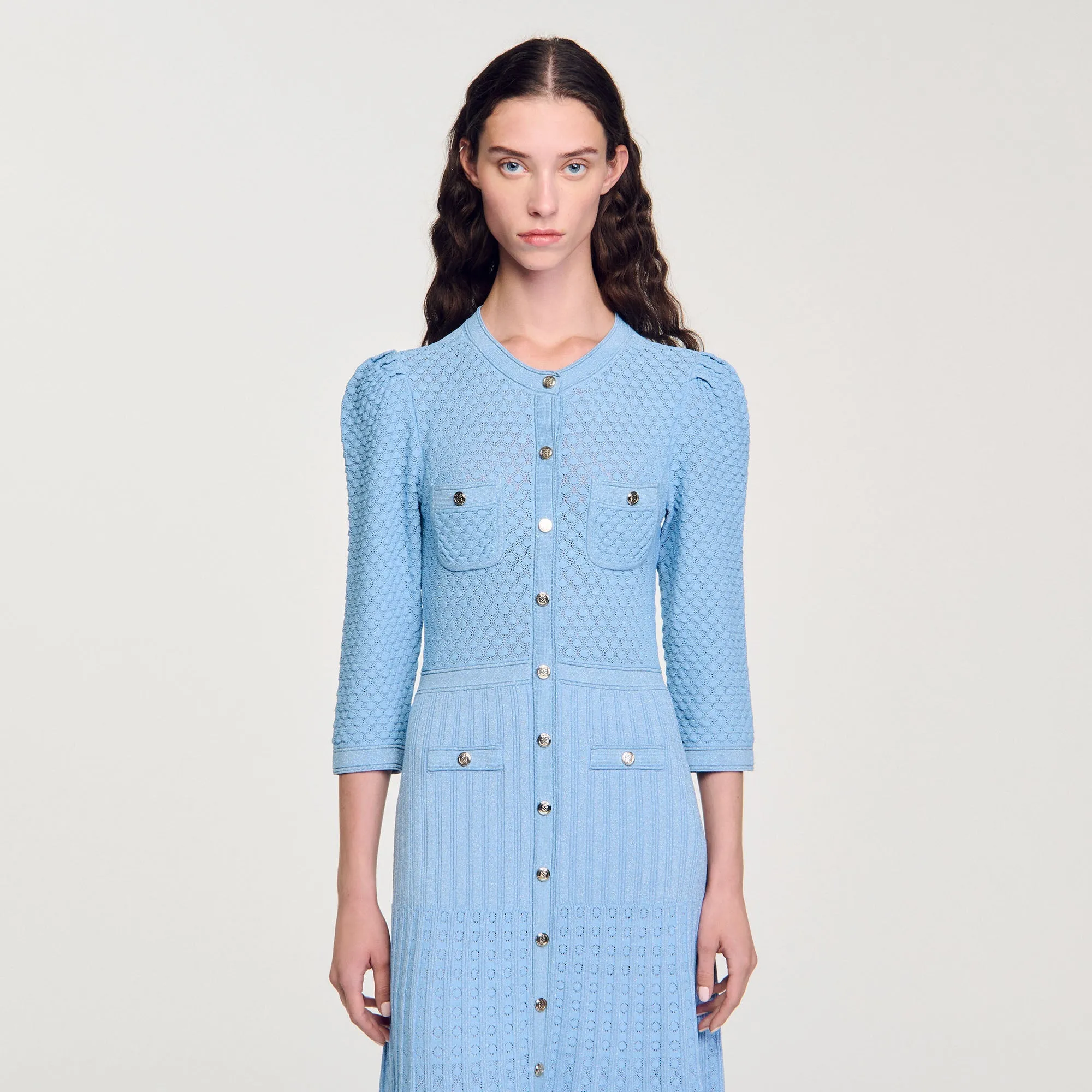 Ramia Pointelle Knit Maxi Dress Sky Blue