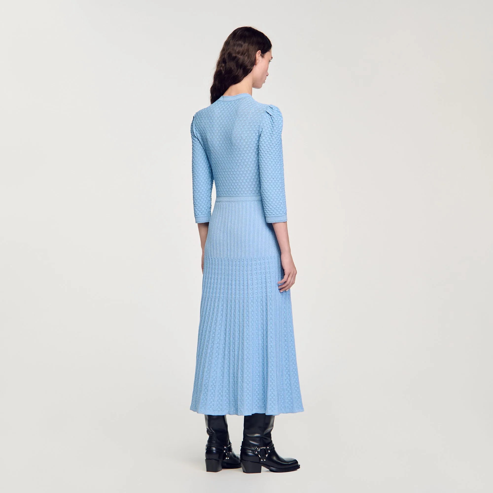 Ramia Pointelle Knit Maxi Dress Sky Blue
