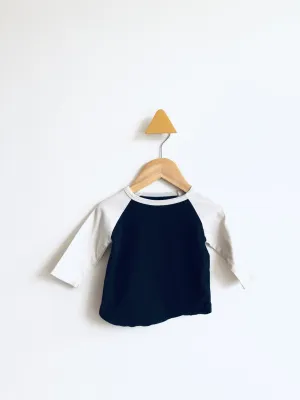 REALLY LOVED Organic Cotton Baseball Top (yellow marks on arms) // 6-12M