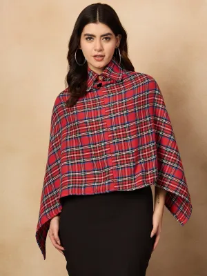 Red Green Check Collar Poncho