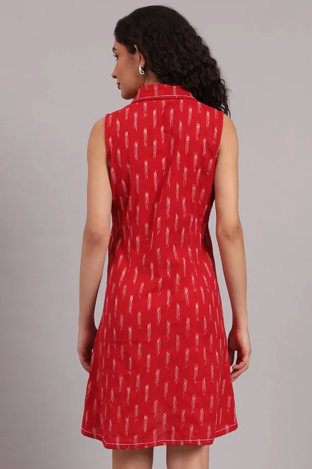 Red Handloom Iket Sleeveless Dress