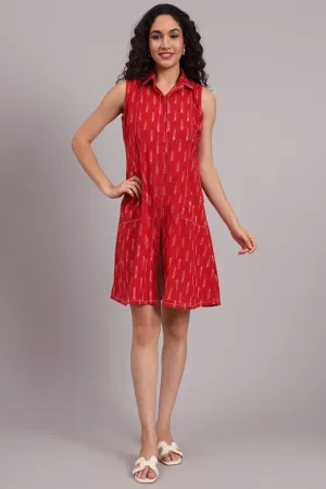 Red Handloom Iket Sleeveless Dress