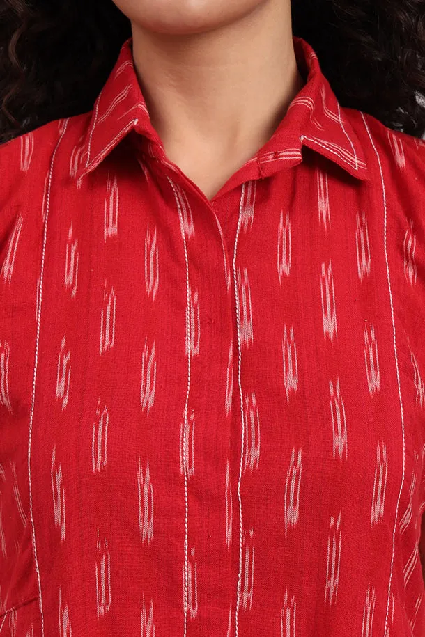 Red Handloom Iket Sleeveless Dress