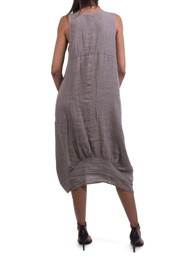 Relaxed Fit Ribbed Sides Linen Smart Dress