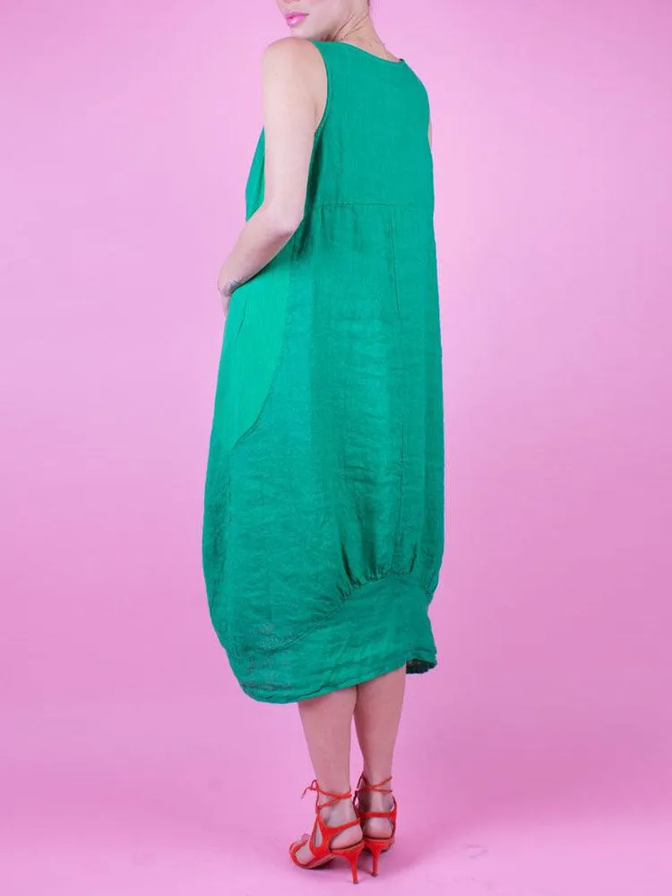 Relaxed Fit Ribbed Sides Linen Smart Dress
