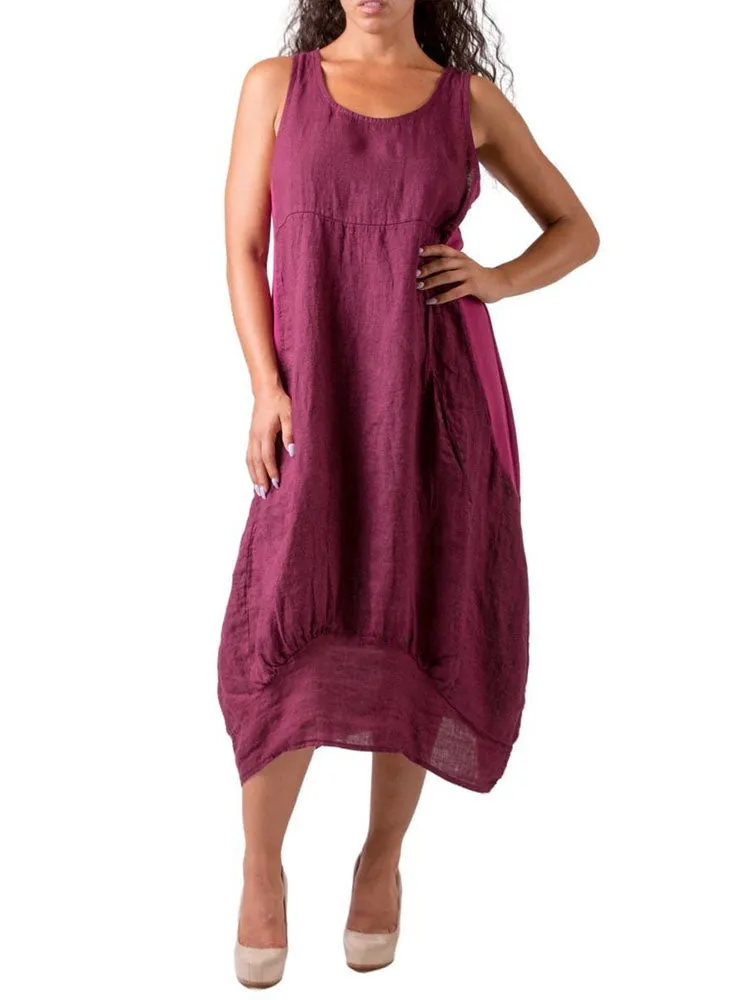 Relaxed Fit Ribbed Sides Linen Smart Dress