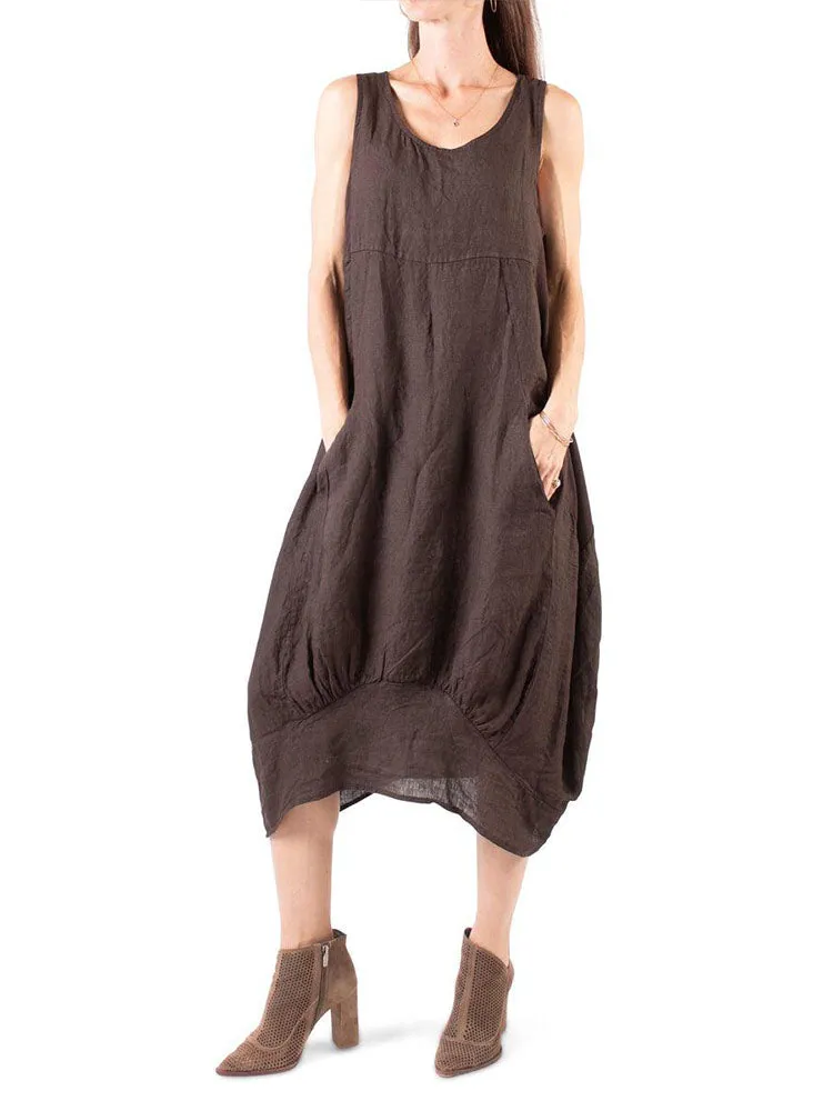 Relaxed Fit Ribbed Sides Linen Smart Dress