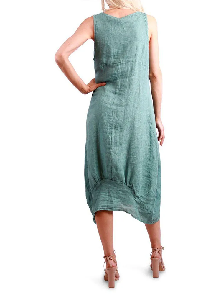Relaxed Fit Ribbed Sides Linen Smart Dress