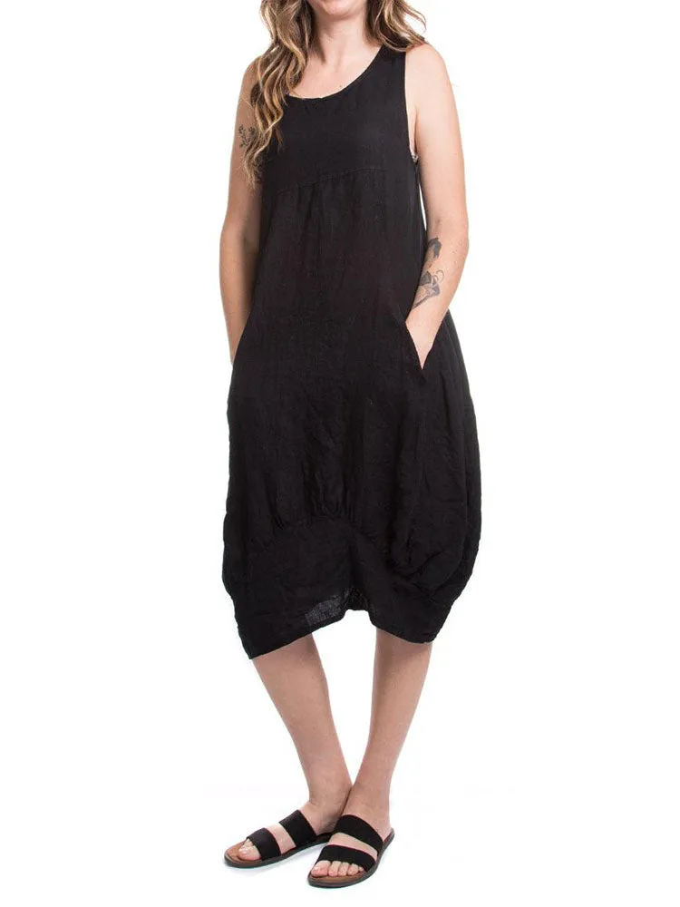 Relaxed Fit Ribbed Sides Linen Smart Dress