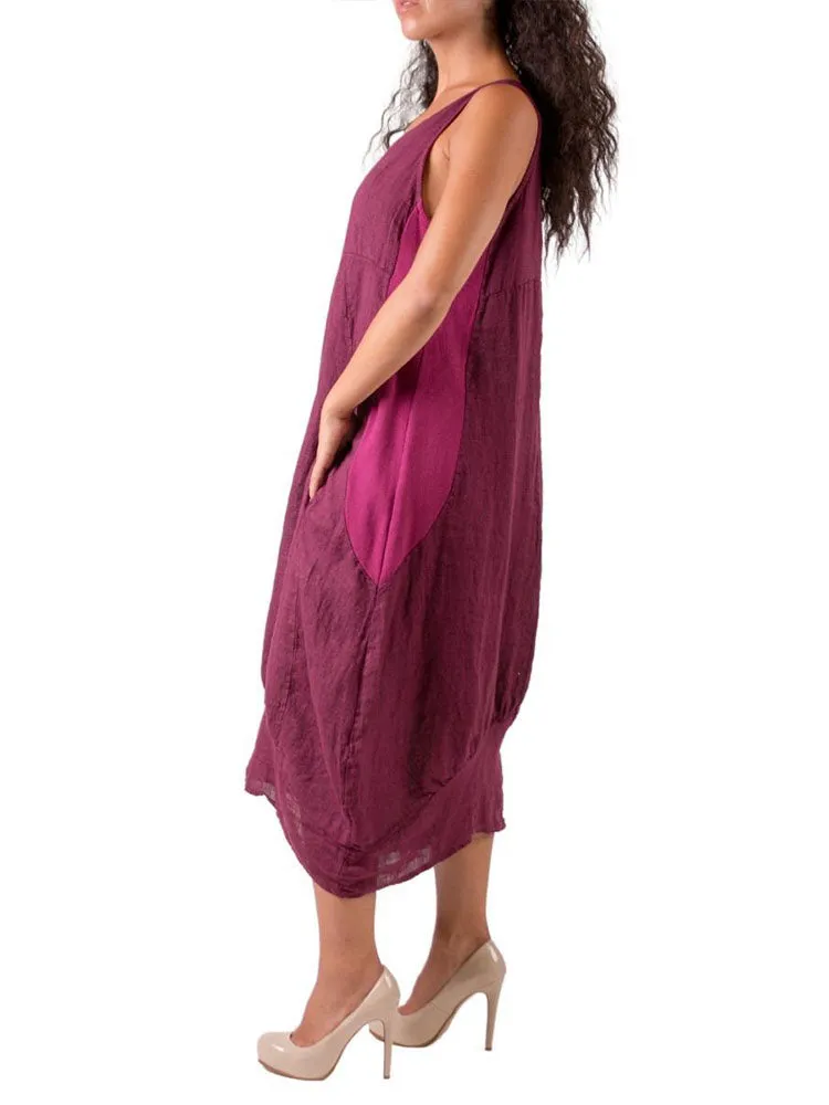 Relaxed Fit Ribbed Sides Linen Smart Dress