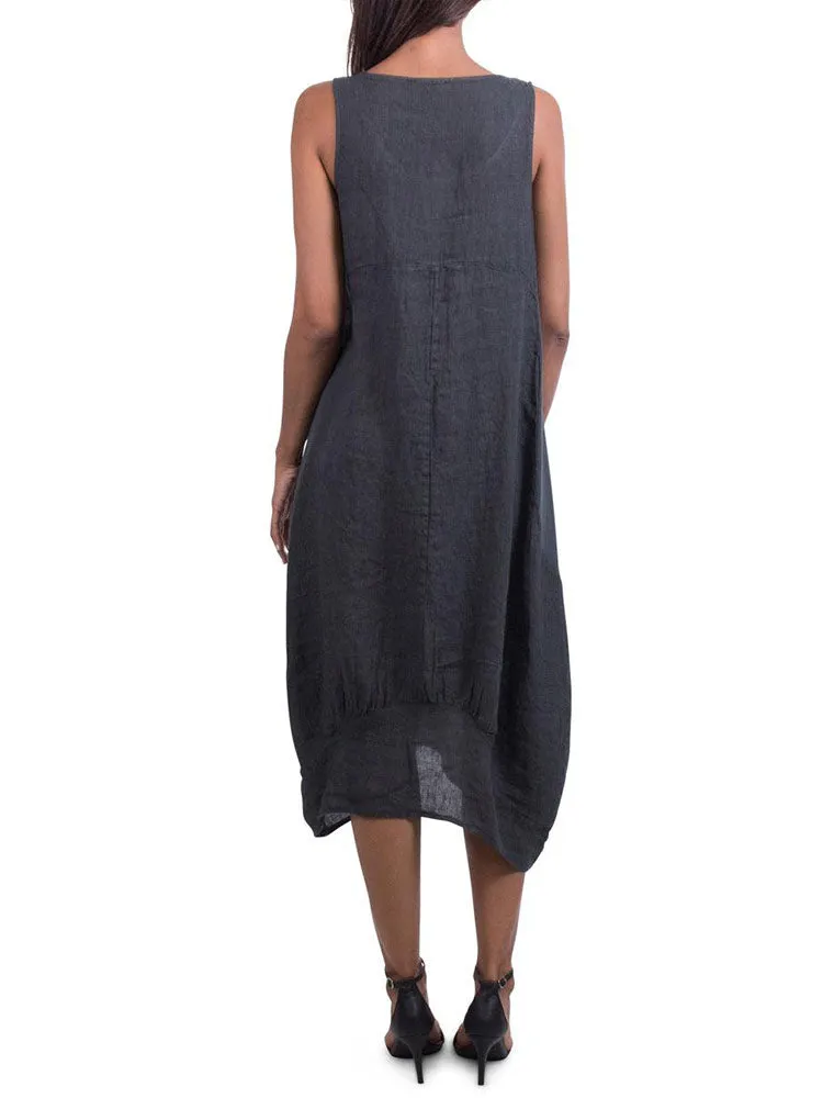 Relaxed Fit Ribbed Sides Linen Smart Dress