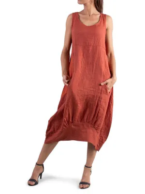 Relaxed Fit Ribbed Sides Linen Smart Dress