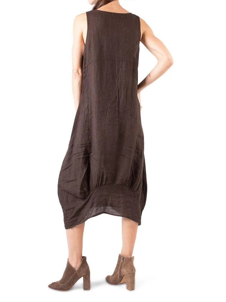 Relaxed Fit Ribbed Sides Linen Smart Dress