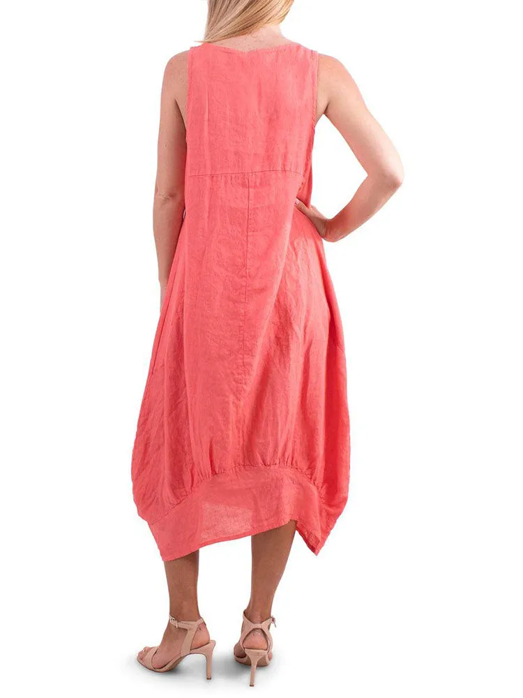 Relaxed Fit Ribbed Sides Linen Smart Dress