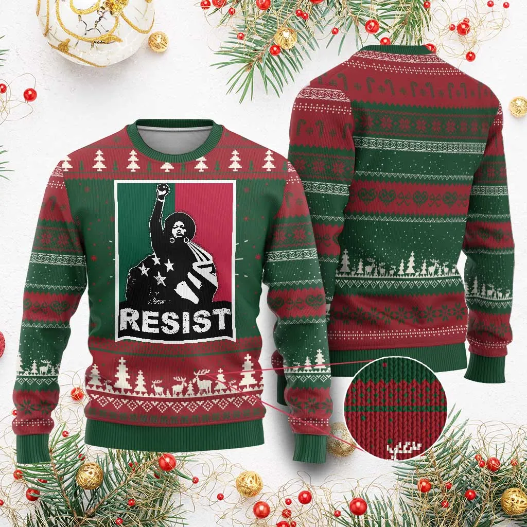 Resist Angela Davis Ugly Christmas Sweater Black Panther Party History Civil Rights TS09